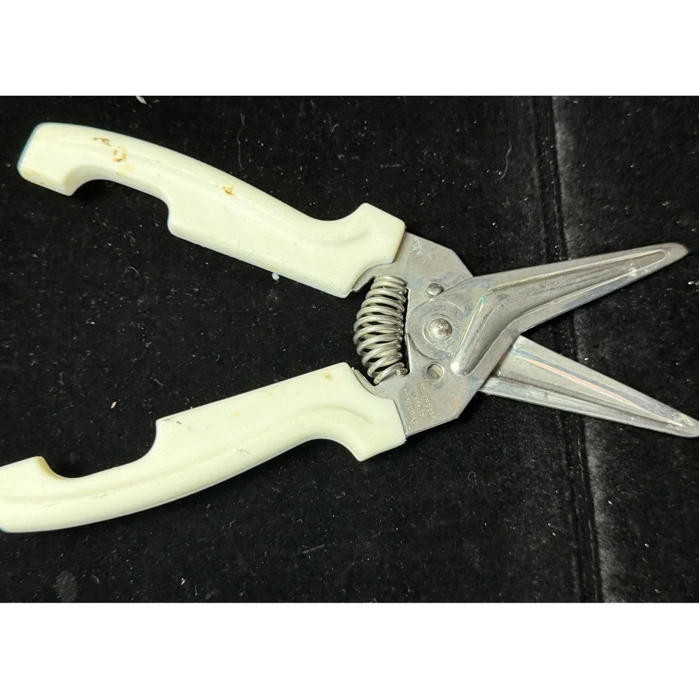 Vintage Stainless Steel Poultry Shears Made in Portugal White Handle Springs